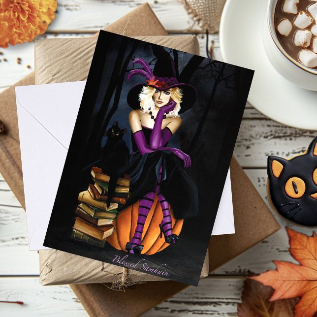 Blonde Witch Pumpkin Purple  Card (Creator Uploaded)