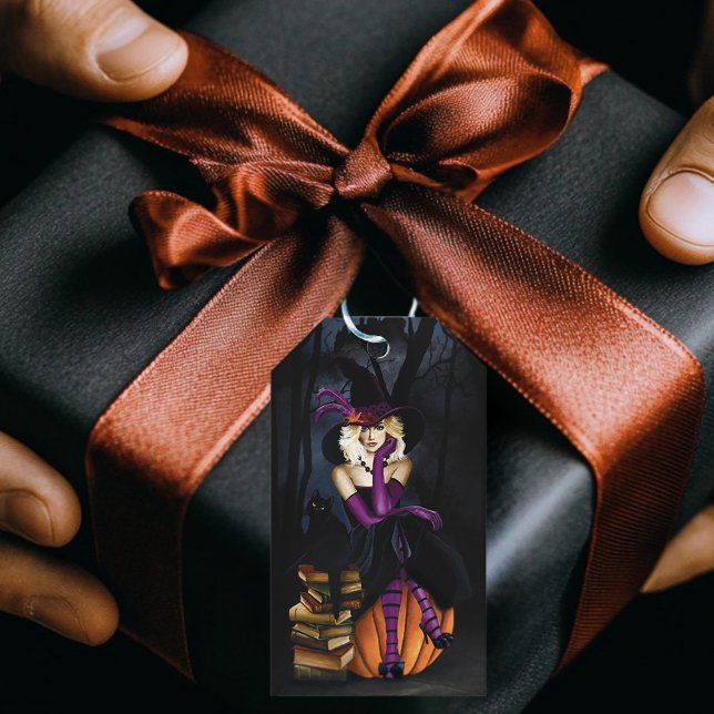 Blonde Witch Pumpkin Purple Gift Tags (Creator Uploaded)