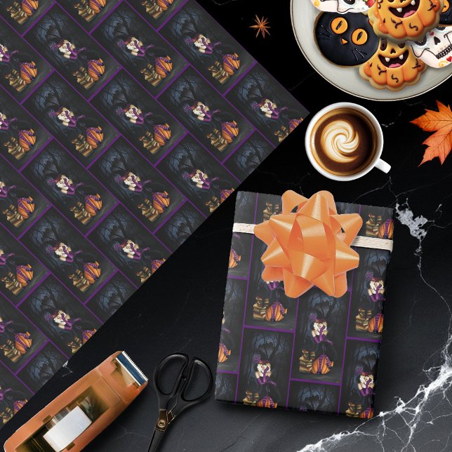 Blonde Witch Pumpkin Purple Wrapping Paper (Creator Uploaded)