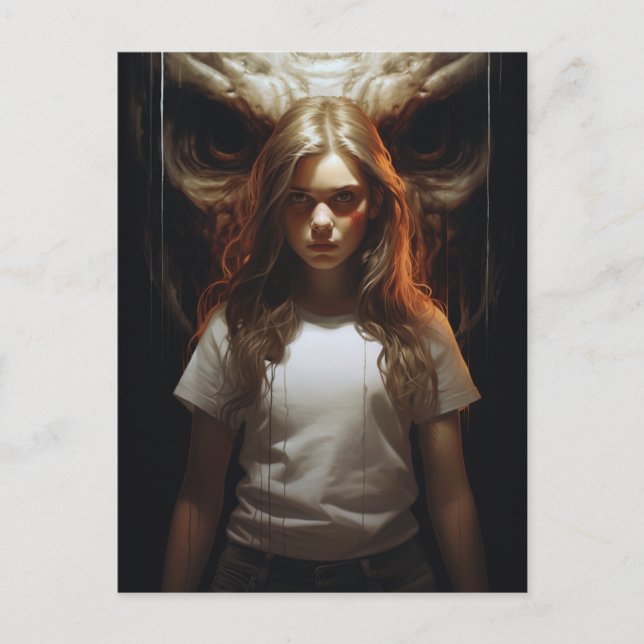 Blonde Woman and a Demon Postcard (Front)