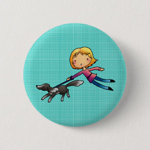 Blonde woman Dog walking 6 Cm Round Badge