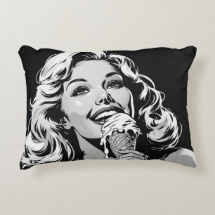 Blonde Woman Enjoying Her Ice Cream Decorative Cushion