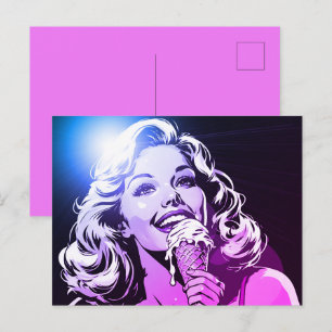 Blonde Woman Enjoying Her Ice Cream Postcard