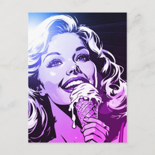 Blonde Woman Ice Cream Purple Magenta Blue Black Postcard
