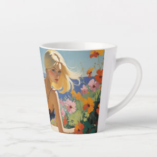 Blonde Woman In A Garden With an Ocean View Latte Mug