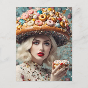 Blonde Woman On Planet Doughnut Fantasy Postcard