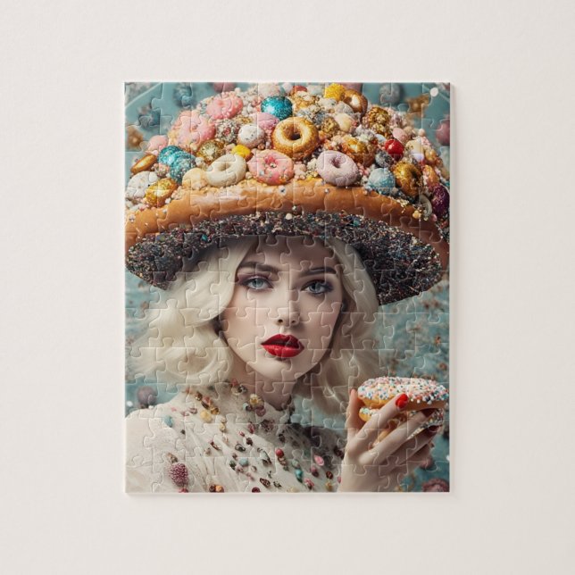 Blonde Woman On Planet Doughnuts Fantasy Jigsaw Puzzle (Vertical)