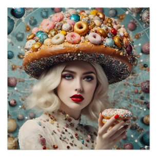 Blonde Woman On Planet Doughnuts Fantasy Poster