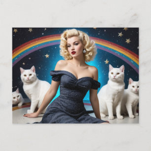 Blonde Woman White Cats Rainbow Postcard