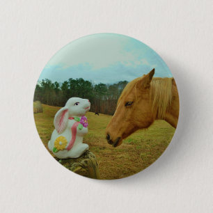 Blonde Yellow horse & Easter Bunny 6 Cm Round Badge