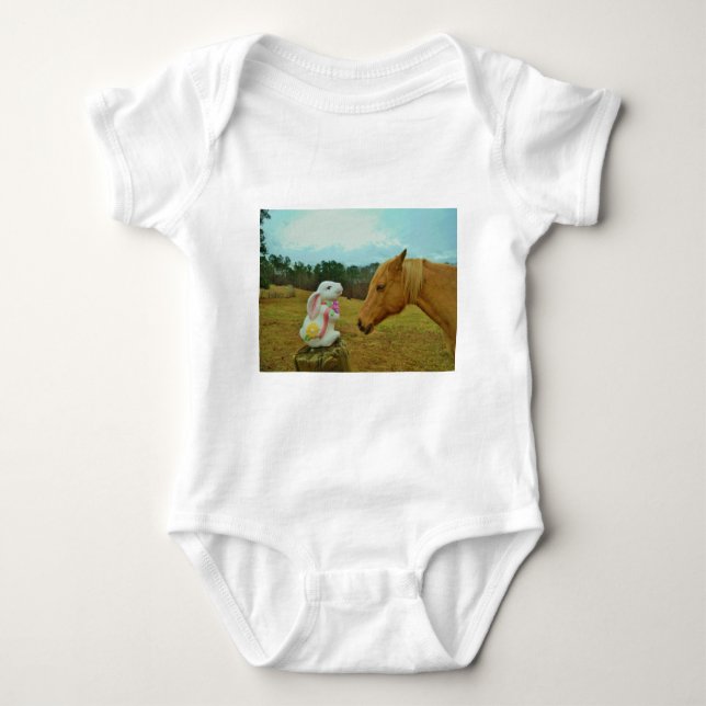 Blonde Yellow horse & Easter Bunny Baby Bodysuit (Front)