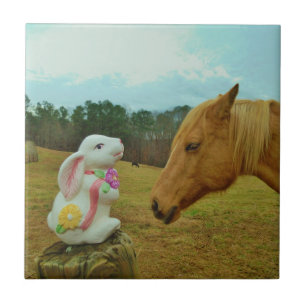 Blonde Yellow horse & Easter Bunny Ceramic Tile