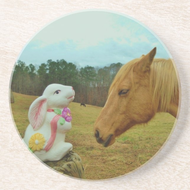 Blonde Yellow horse & Easter Bunny Coaster (Front)