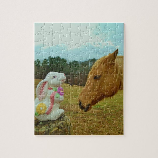 Blonde Yellow horse & Easter Bunny Jigsaw Puzzle (Vertical)