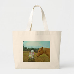 Blonde Yellow horse & Easter Bunny Large Tote Bag