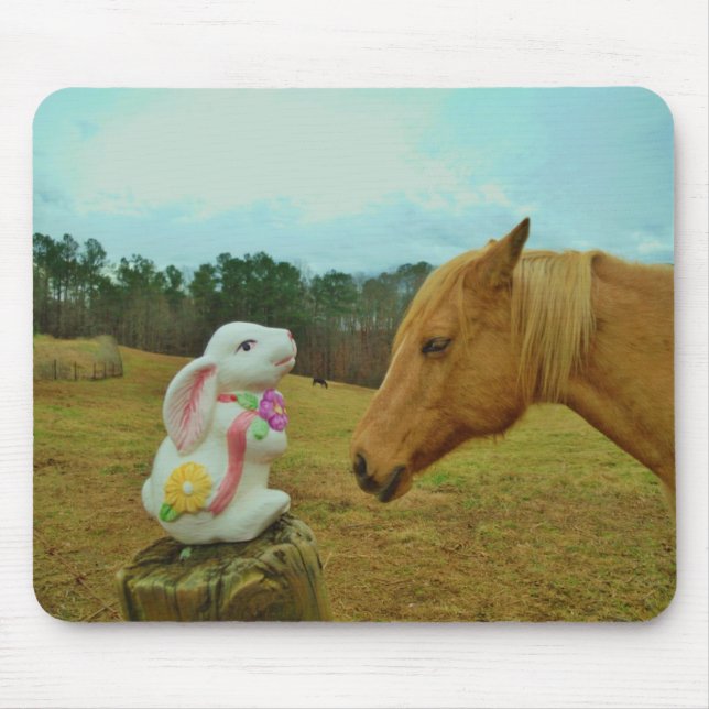 Blonde Yellow horse & Easter Bunny Mouse Pad (Front)