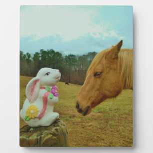Blonde Yellow horse & Easter Bunny Plaque