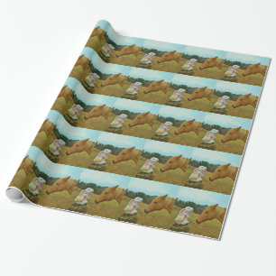 Blonde Yellow horse & Easter Bunny Wrapping Paper