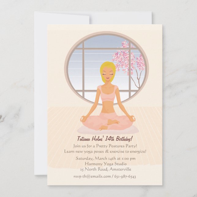 Blonde Yoga Girl Invitation (Front)