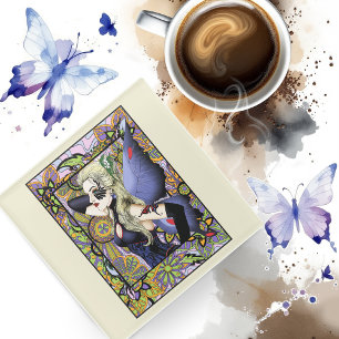 Blonder Fairy Floral Purple Glass Coaster