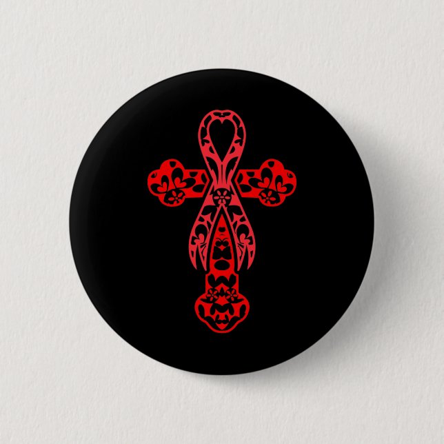 Blood Cancer Awareness Cross God Red Ribbon Faith  6 Cm Round Badge (Front)