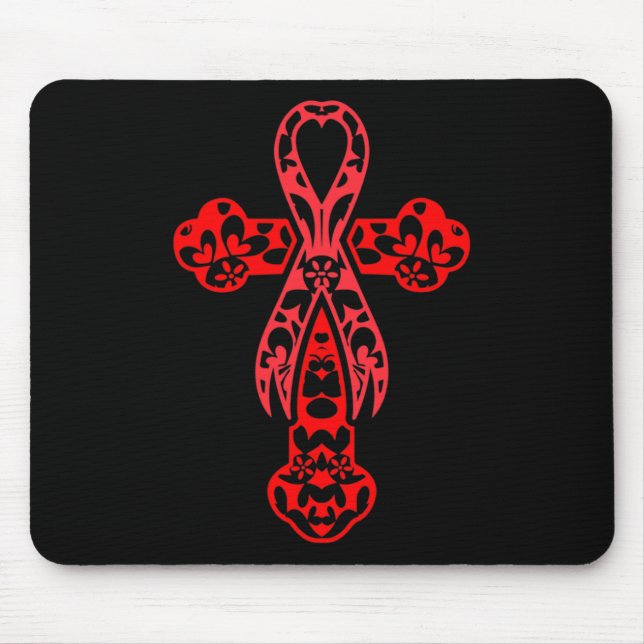 Blood Cancer Awareness Cross God Red Ribbon Faith  Mouse Pad (Front)