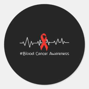 Blood Cancer Awareness Heartbeat Ribbon Red Classic Round Sticker