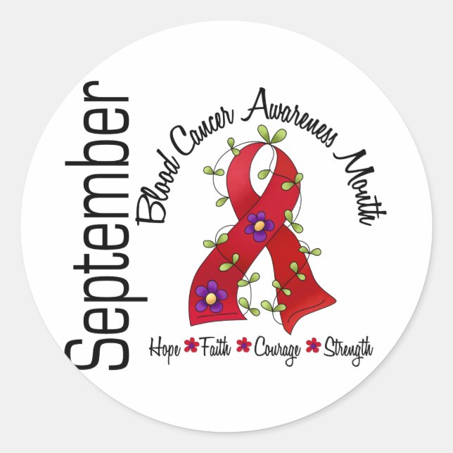 Blood Cancer Awareness Month Flower Ribbon 1 Classic Round Sticker (Front)