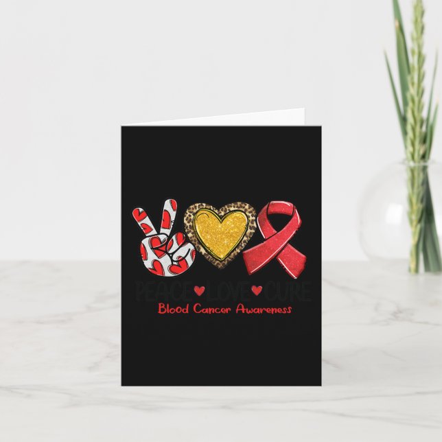 Blood Cancer Awareness Peace Love Cure Red Ribbon  Card (Front)