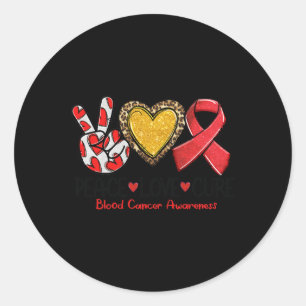 Blood Cancer Awareness Peace Love Cure Red Ribbon Classic Round Sticker