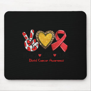 Blood Cancer Awareness Peace Love Cure Red Ribbon  Mouse Pad