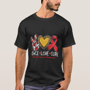 Blood Cancer Awareness Peace Love Cure Red Ribbon T-Shirt