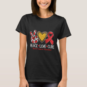 Blood Cancer Awareness Peace Love Cure Red Ribbon T-Shirt