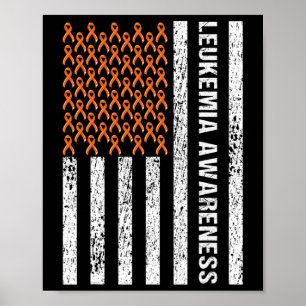 Blood Cancer Awareness Ribbon Orange Leukaemia Fla Poster
