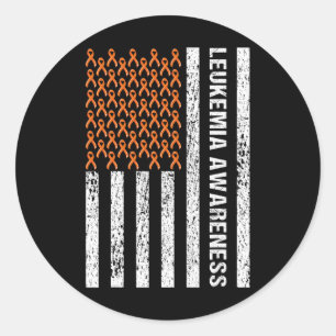 Blood Cancer Awareness Ribbon Orange Leukemia Flag Classic Round Sticker