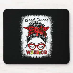 Blood Cancer Warrior Messy Bun Red Ribbon Leopard  Mouse Pad