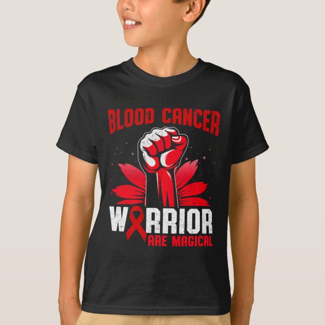 Blood Cancer Warriors Are Magical Unicorn Red Ribb T-Shirt (Front)