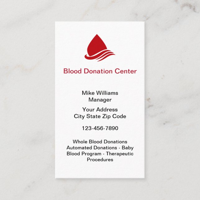 Blood Donation Centre Theme Business Cards (Front)