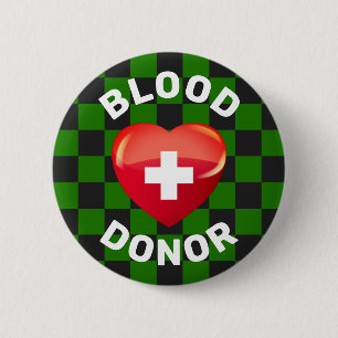 Blood Donor Heart w Cross 6 Cm Round Badge