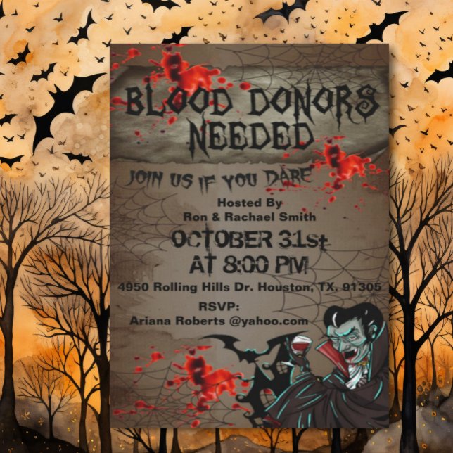 Blood Donors Needed Adult Halloween Invitation (Creator Uploaded)