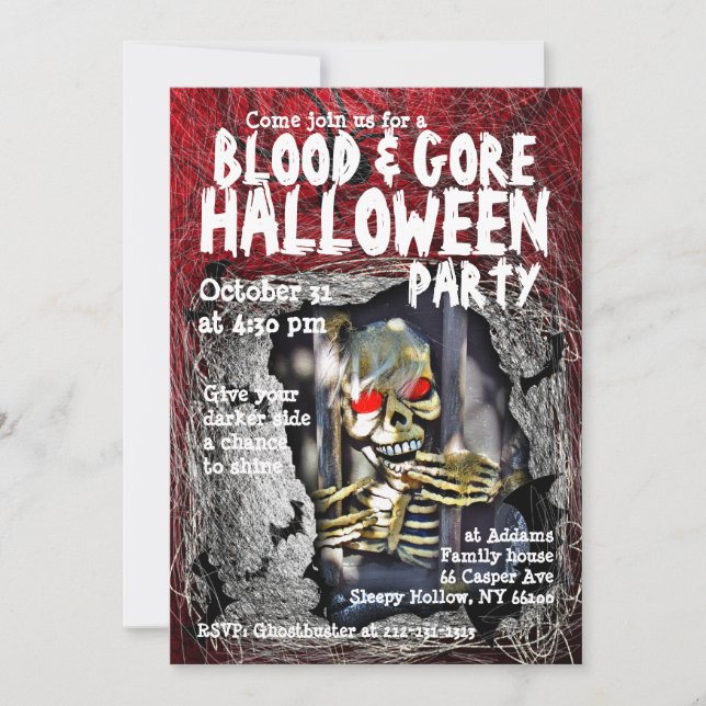 Blood Gore Halloween Party Invitation Skull (Front)
