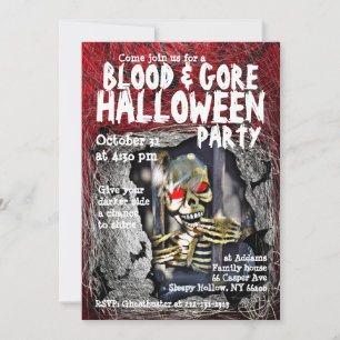 Blood Gore Halloween Party Invitation Skull