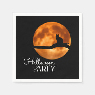 Blood Moon & Cat Silhouette, Halloween Party Napkin
