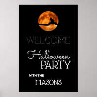 Blood Moon & Cat Silhouette, Halloween Welcome