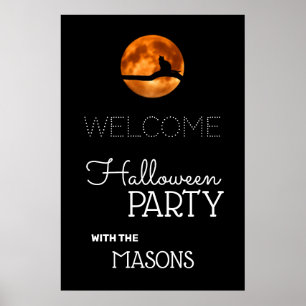 Blood Moon & Cat Silhouette, Halloween Welcome Poster