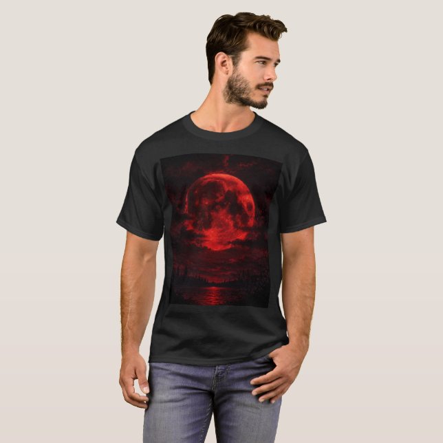 🌕🩸 Blood Moon Eclipse: Dark Fantasy Art T-Shirt  (Front Full)