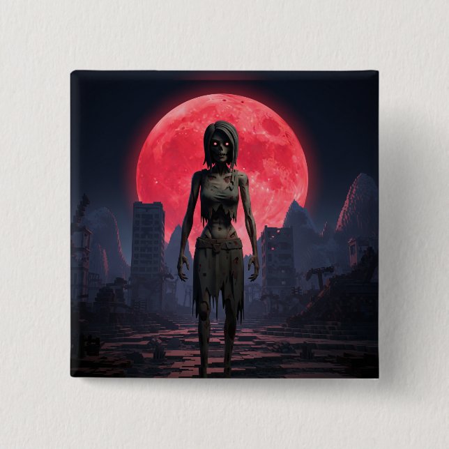 Blood Moon Female Zombie 15 Cm Square Badge (Front)