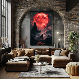 Blood Moon Graveyard Halloween with Dark Cloaked Poster