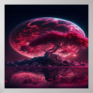 Blood Moon is rising. Purple pink moon fantasy Poster