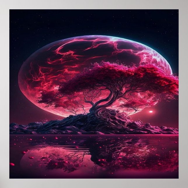 Blood Moon is rising.  Purple pink moon fantasy  Poster (Front)
